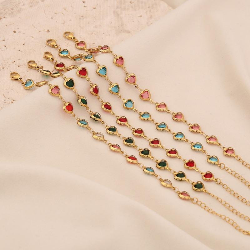 Gold Tone Multicolor Heart Crystal Bracelet Set – Dainty Colorful Romantic Jewelry for Women, Sweet Gift