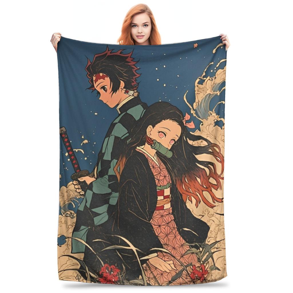 Super Soft Slayers Kimetsu Yaiba Manga Throw Blanket Premium Fleece Lightweight Bed Blanket Cozy Plush Blankets All Season Use