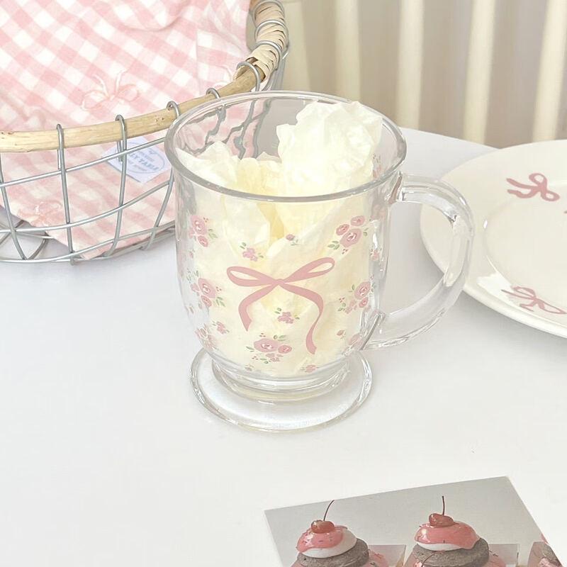 Shangqi Cute Floral Bowknot Glass Cup Set