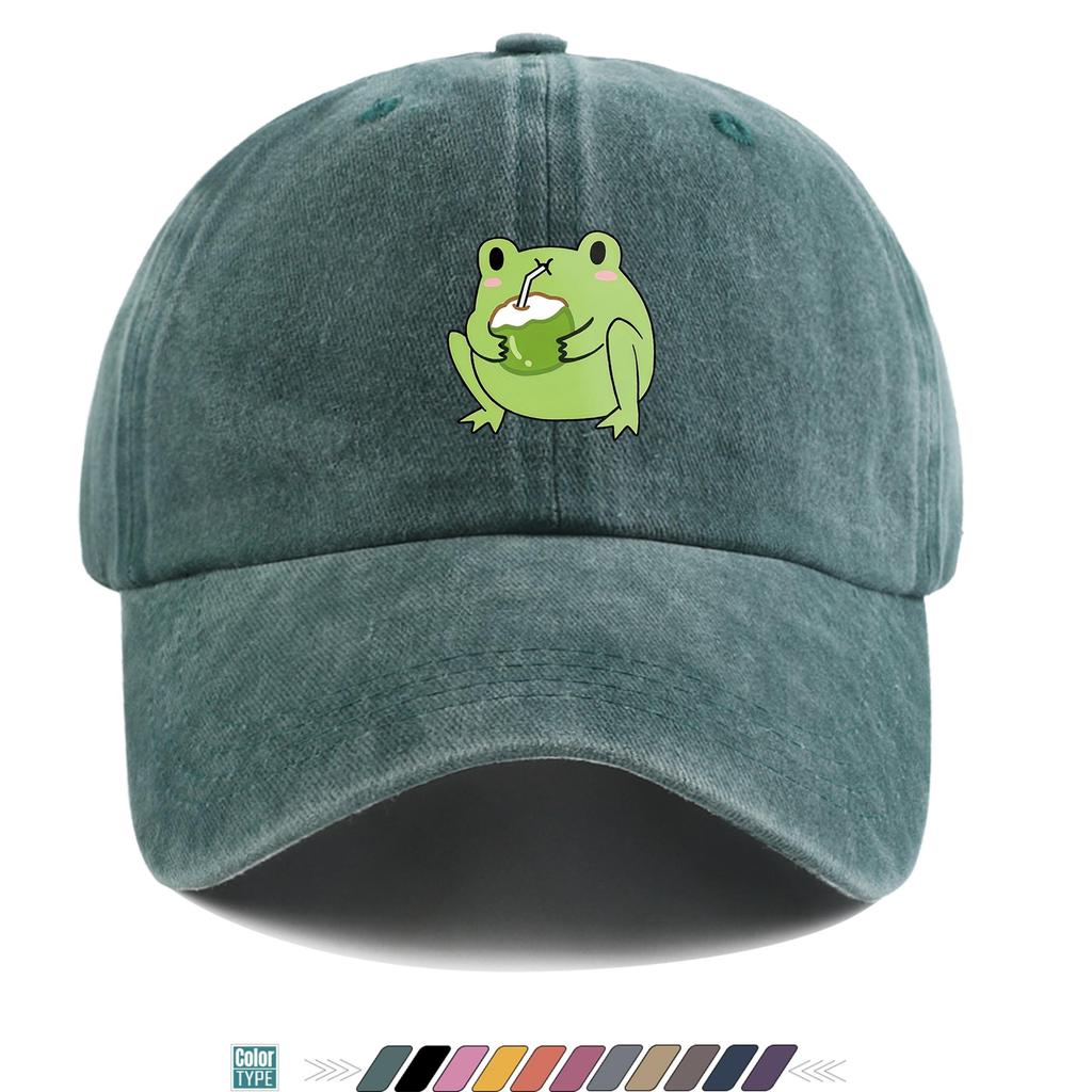 pc Coconut Milk Frog Print Baseball Cap Unisex Breathable Adjustable Duckbill Cap Suitable for All Seasons Multifunctional