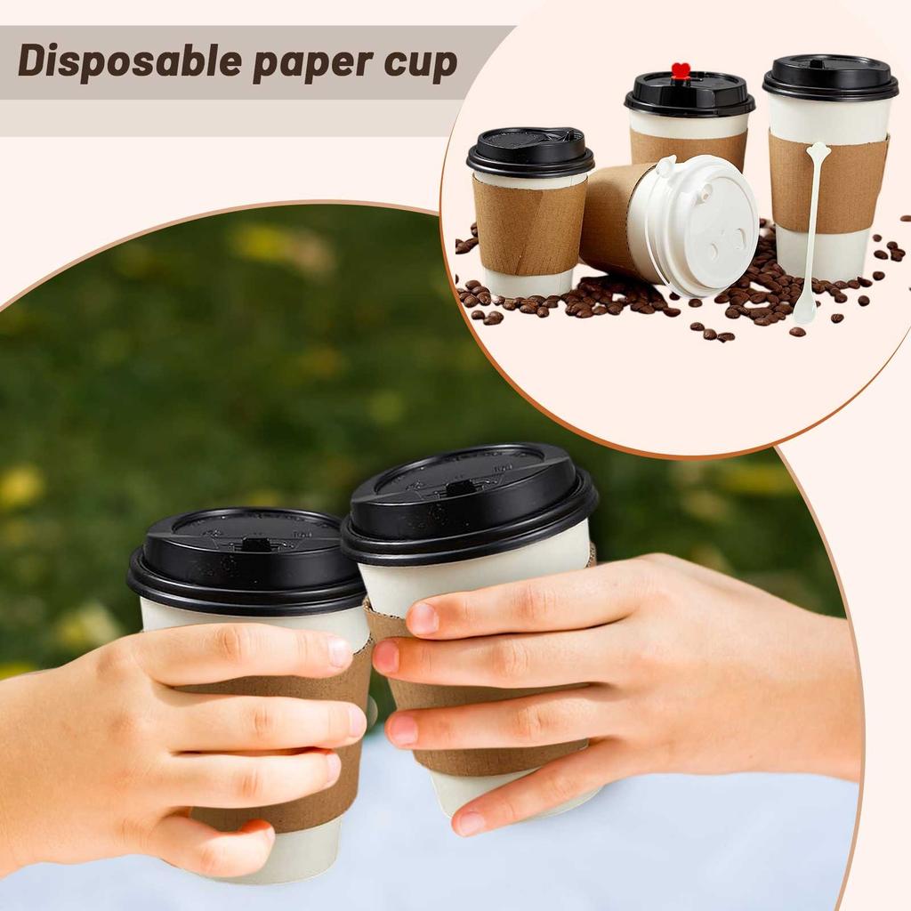 10oz Paper Cup, Disposable Cup, Water Cup, With Lid And Cover, Suitable For Picnicking, Barbecue, Travel And Activities