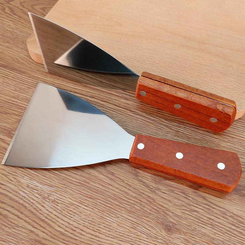 Wooden Handle Stainless Steel Oblique Spatula Steak Burger Pancake Pizza Scraper Shovel Kitchen Cooking Tools Barbecue Utensils