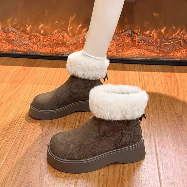 Snow boots winter new thick-soled heightening short boots rear zipper Martin boots fluffy plush thermal cotton shoes