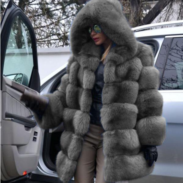 Autumn and Winter Imitation Fur Fox Hair Long Long Sleeve Fashion Hat Fur Coat Women's Coat