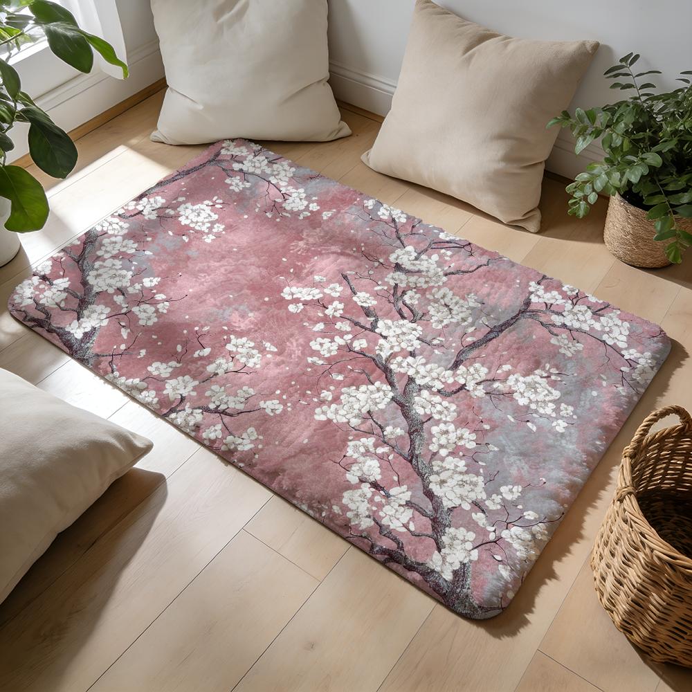 Japanese Cherry Blossom Floor Mat Soft Flannel Absorbent Mat Non-Slip Rug Home Bedroom Bathroom