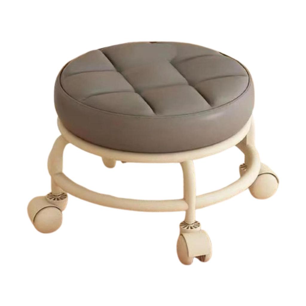 Roller Seat Rolling Stool Round Low Height Foot Rest with Wheel PU Leather for Living Room Bedside Porch Salon Pedicure Home