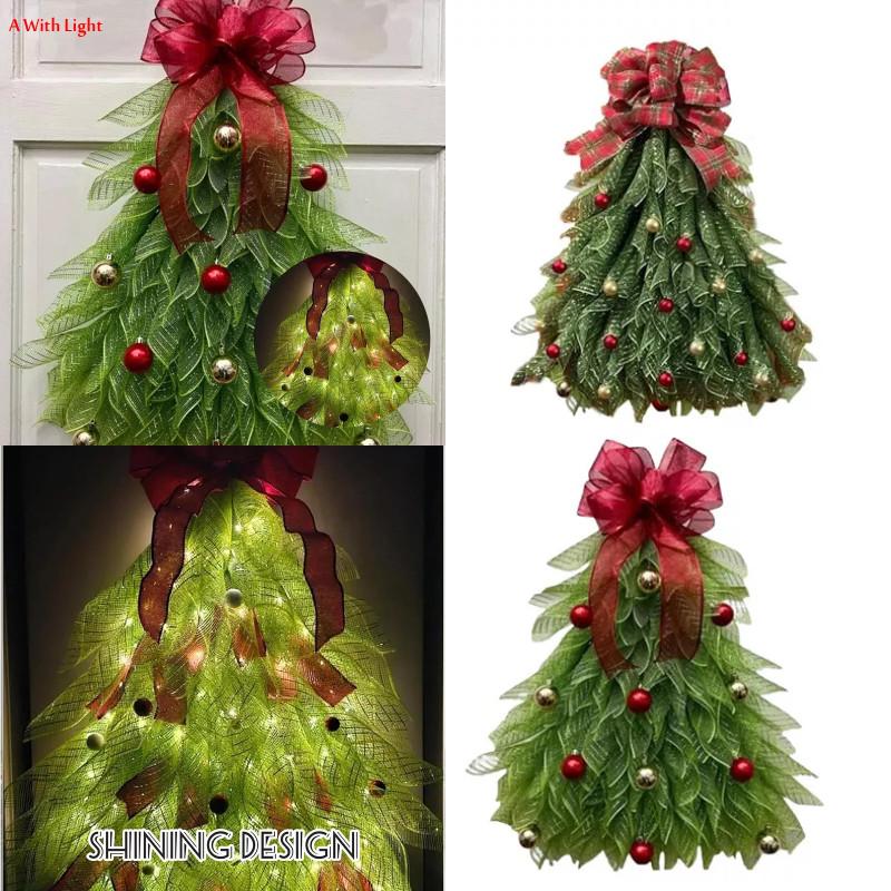 Handmade Christmas Tree Wreath For Front Door Glow Light Hanging Ornament Decor
