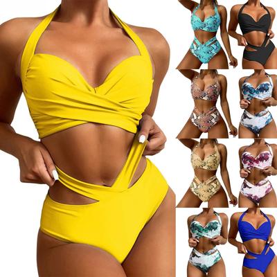 Sexy High Waist Bikinis 2024 New Halter Swimwear Women Swimsuit Female Bikini Set Print Bodysuit Bathing Suit Summer Biquini Xxl