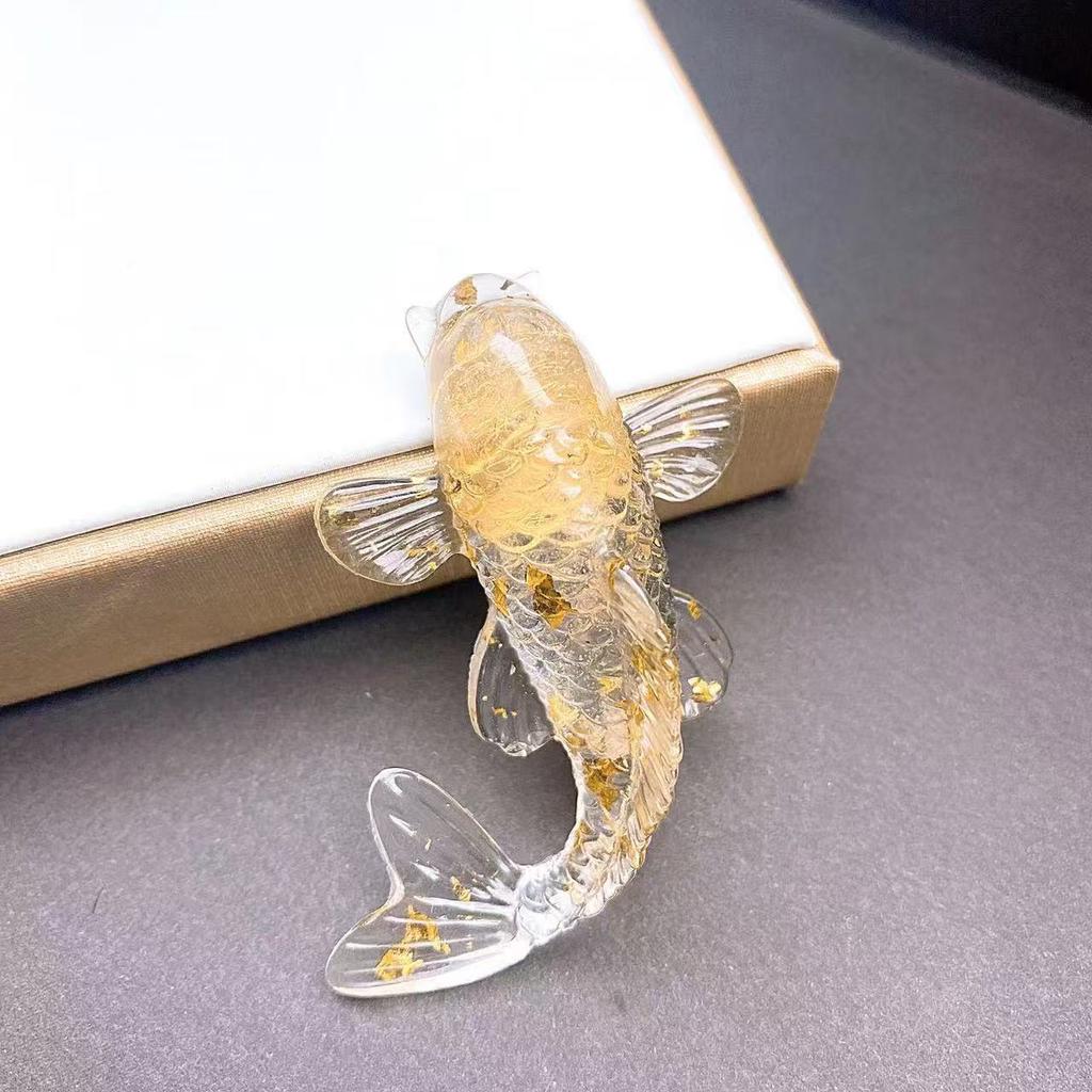 Transparent Gold Foil Koi Fish Desktop Ornament Resin Figurine Home Office Decorative Sculpture Art Piece with Detailed Craftsmanship