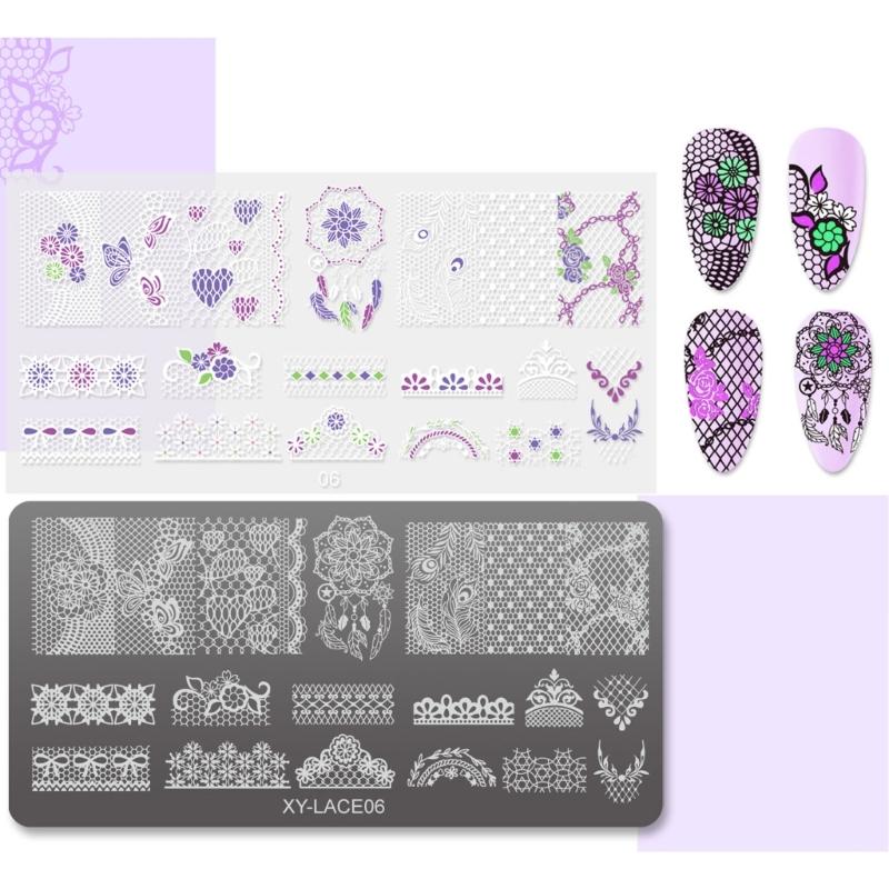 6PCS Rectangle Nail Stamping Plates Kit with Floral and Geometric Patterns for Creative Nail Art Manicure Tools
