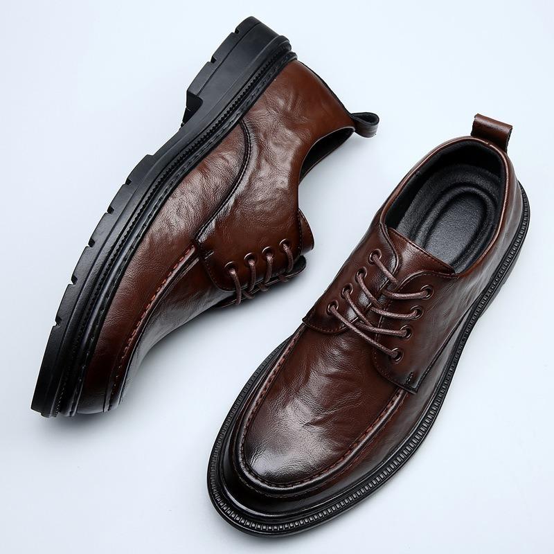 Leather Shoes Men's New Business Dress Trend Men's Casual Versatile Commuting Thick-soled Heightening Shoes