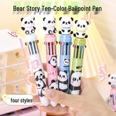 Kugelschreiber mit 10 Farben im Panda-Design für Schüler: Niedlicher Mehrfarbiger Journalstift mit Druckknopf