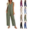Damen Freizeit Ärmelloser V-Ausschnitt Knopfleiste Strampler Weiter Baggy Latzhose Mit Tasche
