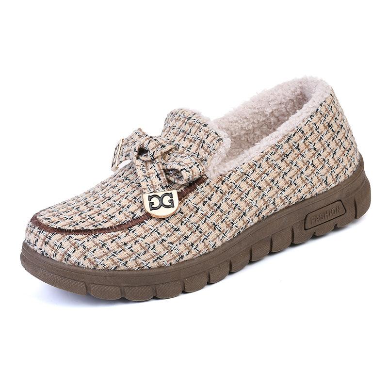 Damen Winter Fleece Pelzfutter Slipper Schuhe Outdoor Rutschfest Low Top Flache Plattform Warme Schuhe