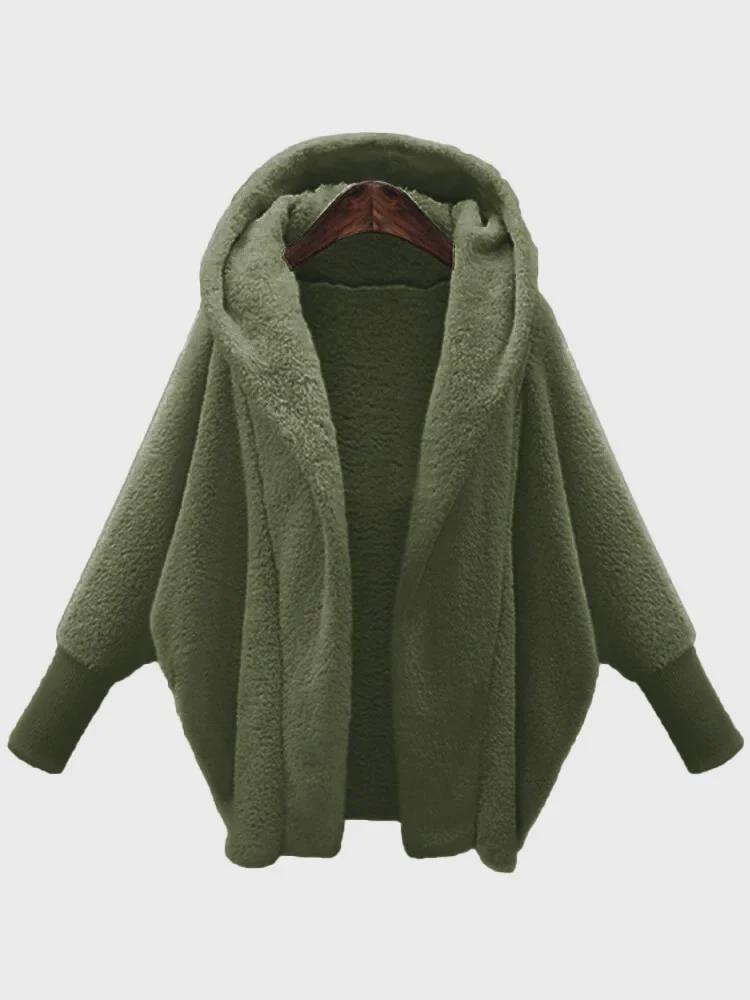 Cappotto da donna in peluche a tinta unita con cappuccio - Maniche lunghe vestibilità ampia per autunno e inverno