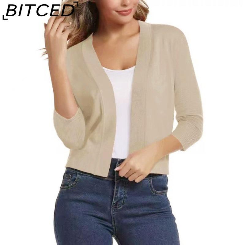 

BITCED Women s Knitwear Elegant Minimalist Versatile Short Cardigan Spring/Fall Knit Cardigan S абрикосовий