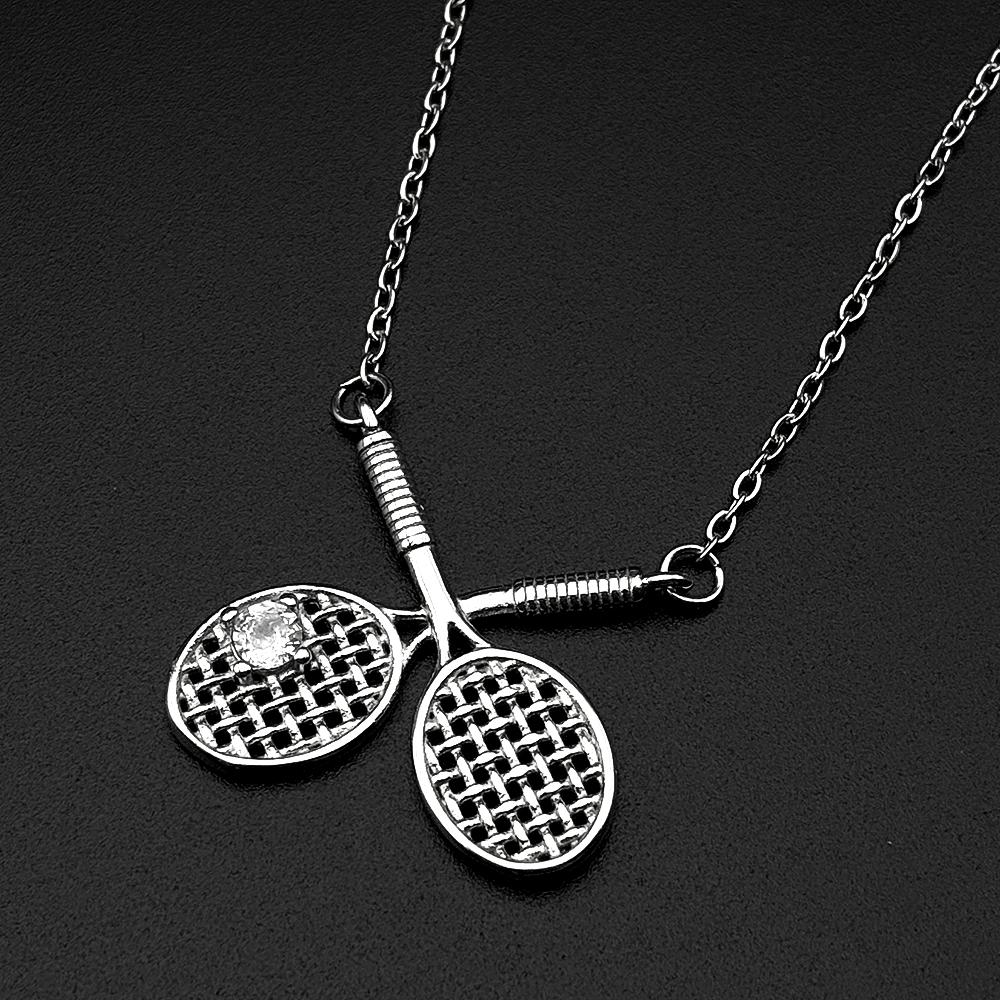 Tennis Racket Hiphop Pendant Necklace  Women Men Stainless Steel Gold Color Rhinestone Sports Personalized Accessories Jewelry
