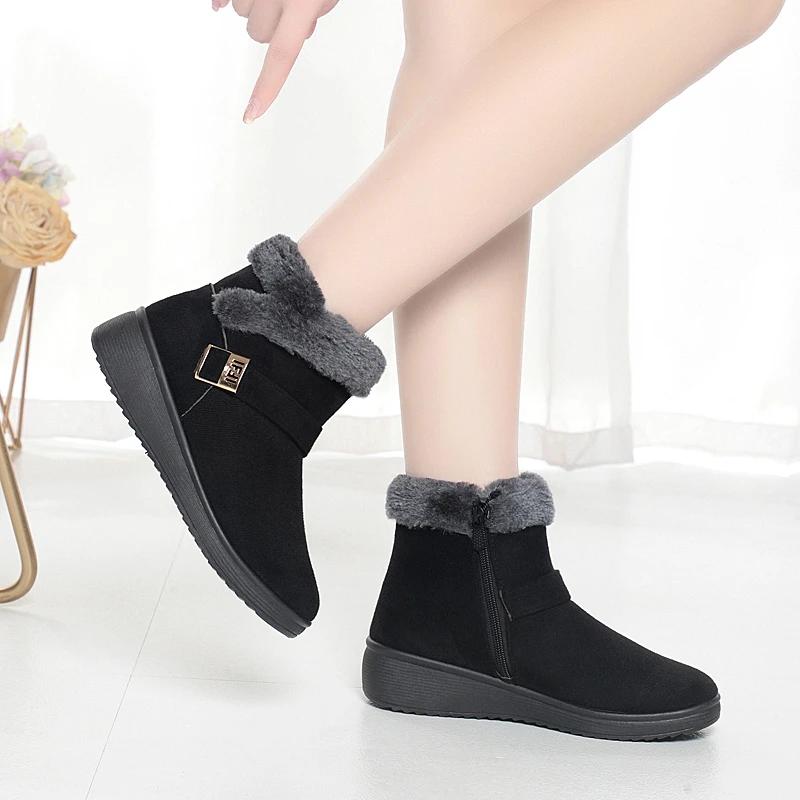 Winter New Fashion Short Suede Round-toe Elevated Flats Casual Side Zipper Comfortable Cold-resistant Warm Women's Boots