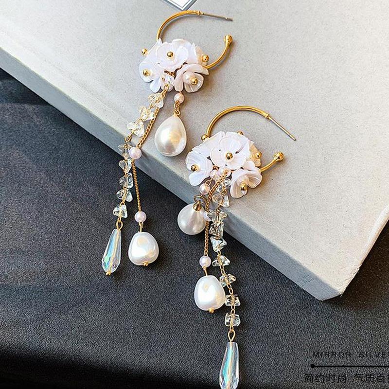 Crystal Imitation Pearl Drop Earring for Women Shiny Flower Butterfly Dangle Earrings Wedding Engagement Party Jewelry Gift