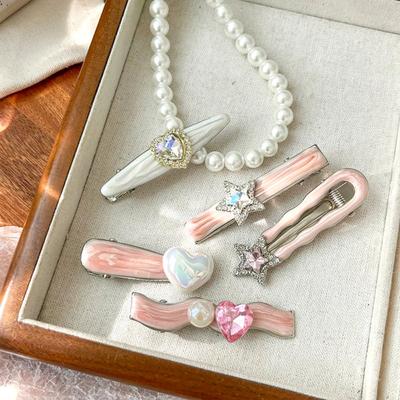 5Pcs/Set Sweet Galaxy Pink Hair Clips Heart Shape Hair Accessories Trendy Hairpins  Women Girls
