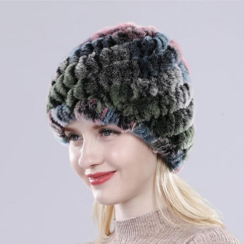 Hot Sale Russian Lady Natural Real Rex Rabbit Fur Hats Women Knitted Outdoor Rex Rabbit Fur Hat New Warm Real Fur Caps