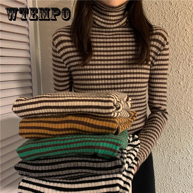 Herbst Winter Gestreiften Rollkragen Gestrickte Pullover für Frauen Neue Langarm Top Frauen Pullover Alle-spiel Bodenbildung Shirt