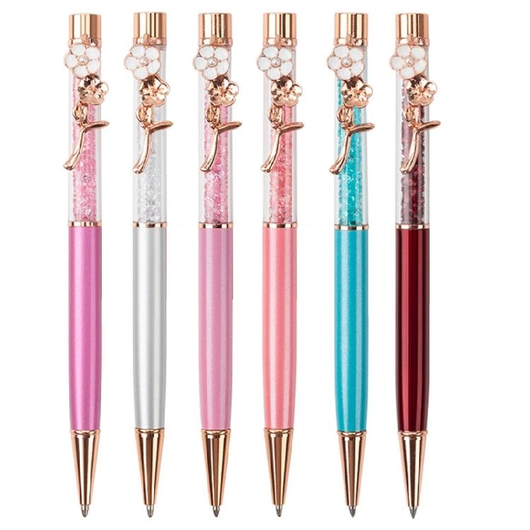

6Pcs Crystal Ballpoint Pen with Flower Pen Clip Rhinestones Bead Ballpoint Pen Twist Action Smooth to Write 1