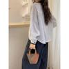 Women Striped Blouse Round Neck Button Front Lantern Sleeve Casual Loose Fit Shirt
