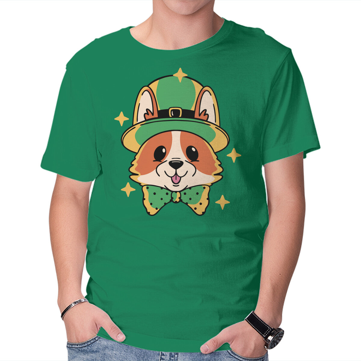 Unisex Crew Neck T-Shirt Lucky Corgi Graphic Short Sleeve Casual Tee XXXL