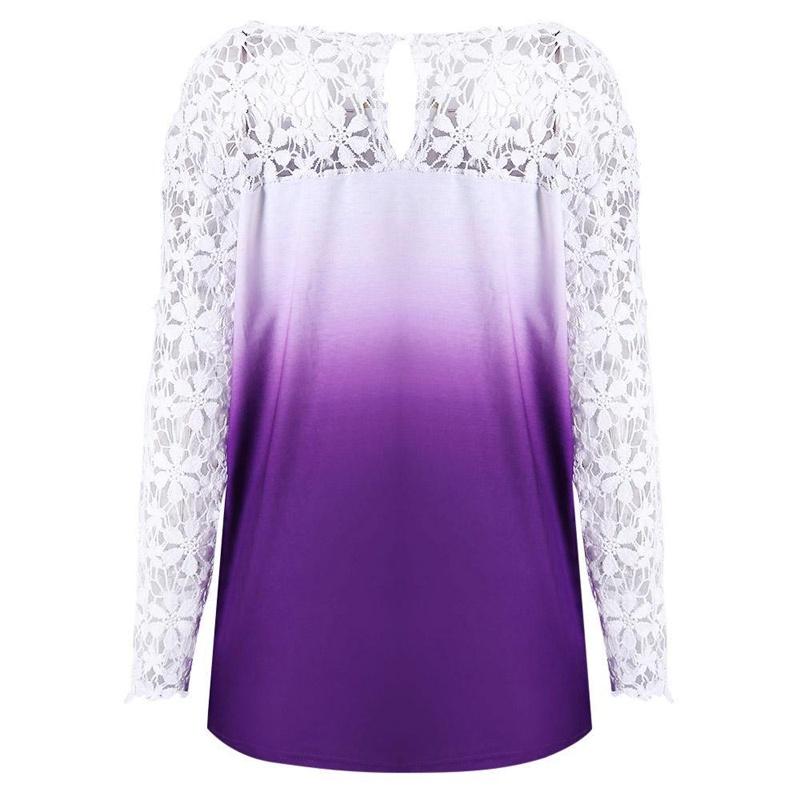 Stylish Plus Size Fashion Blouse For Women Featuring Sexy Lace And Ombre Print