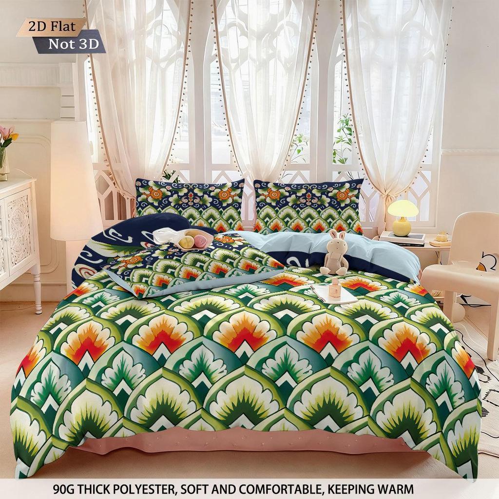 Duvet Cover Set med Keramiskt Kakelmönster - Digitaltryck, 3-delat Sängkläder