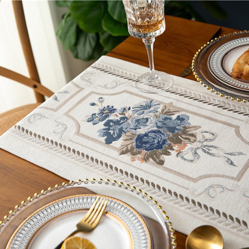Nordischer Polyester Tischläufer Rechteck Stickerei Blume Staubdicht Quaste Schreibtischdecke Dekor