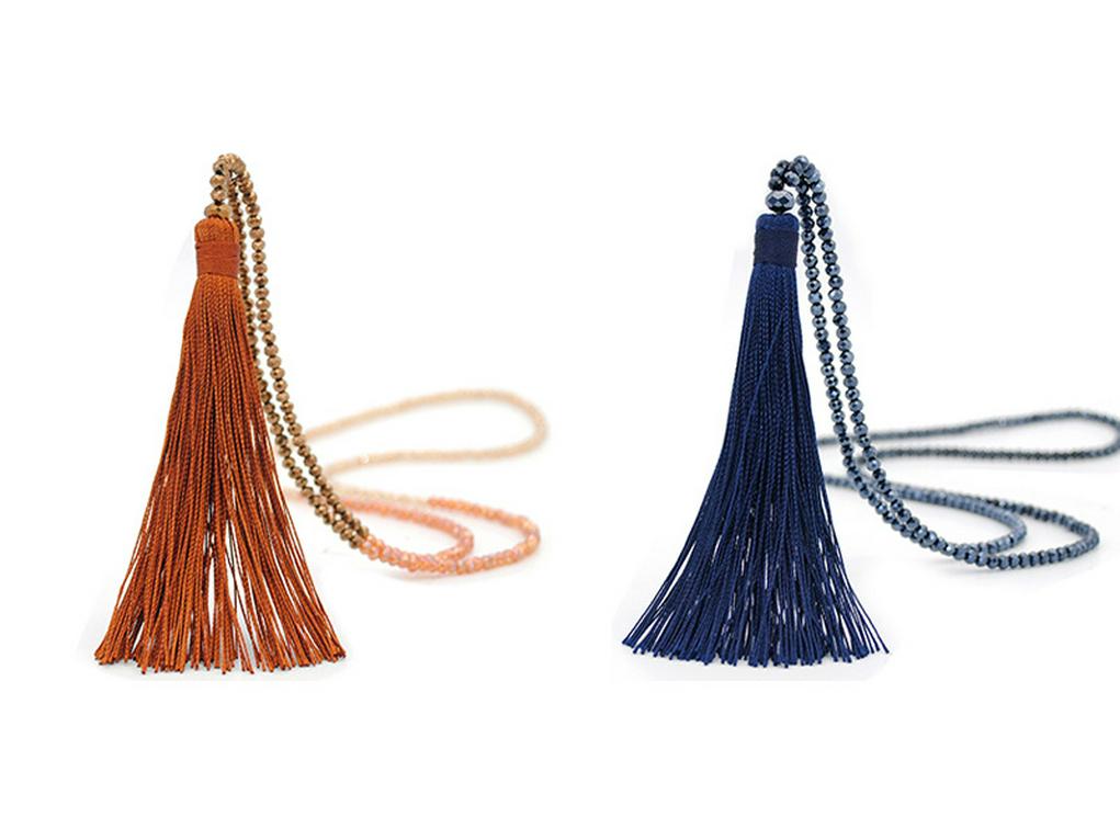 Velvet Thread & Crystal Beaded Tassel Necklace: 10-Color Handmade Women's European & American Long Chain Jewelry