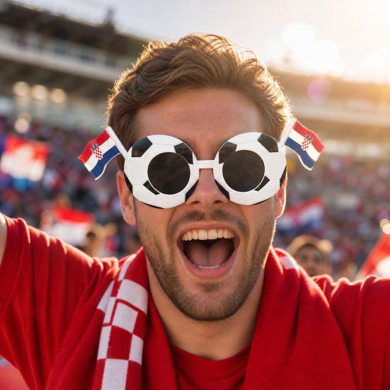 Fußball-Event-Sonnenbrillen, Stadion-Jubel-Sonnenbrillen, Schwarz-Weißer Fußballrahmen, Nationalflaggen-Sonnenbrillen, Neuartige Foto-Requisiten für Partys
