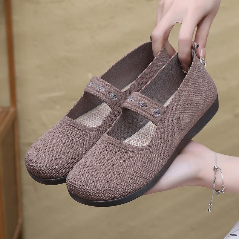 Middle-aged and Elderly Cloth Shoes Women's Shoes with Soft Sole Breathable Old Lady Background Cloth Shoes Mother Grandma Elastic Band Non-slip