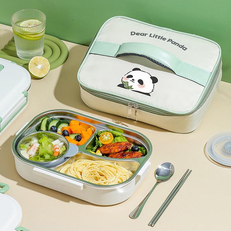 Panda Compartment Lunch Box 304 Stainless Steel Insulation Bento Box for Student Portable Seal Food Containers for Office Worker