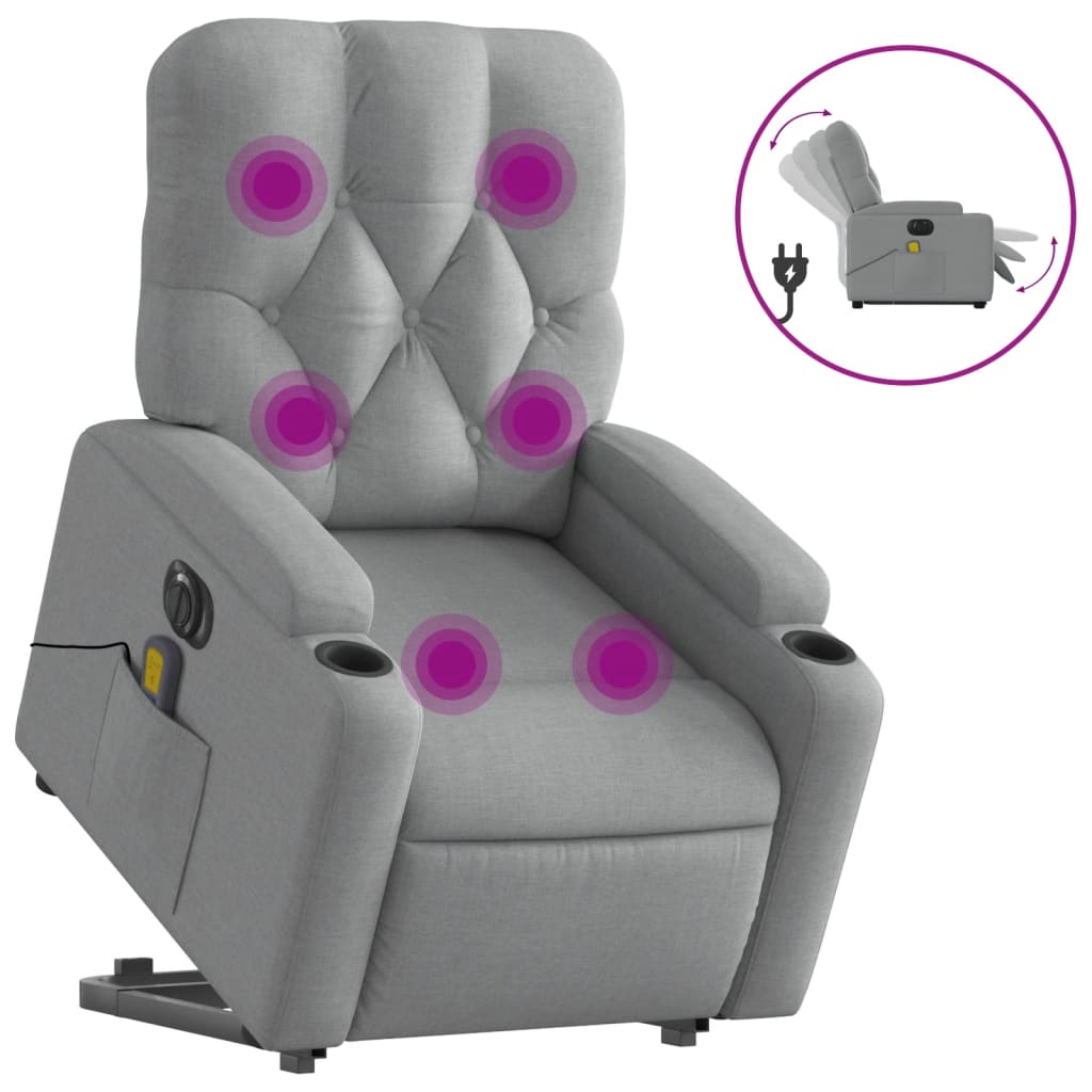 Vidaxl Lift-Up Massage Chair, Electric, Reclining, Light Gray