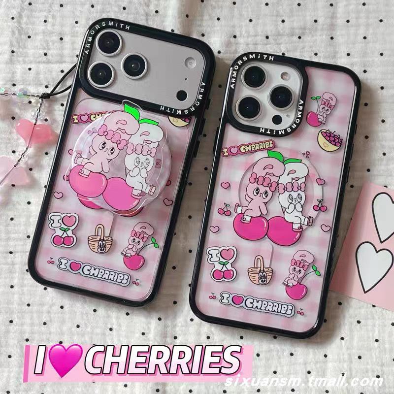 Pink Cartoon Cherry Rabbit MagSafe Magnetic Stand with Strong Adsorption and Retractable Airbag for Desktop. Magnetic Airbag Bracket (OPP Bag)