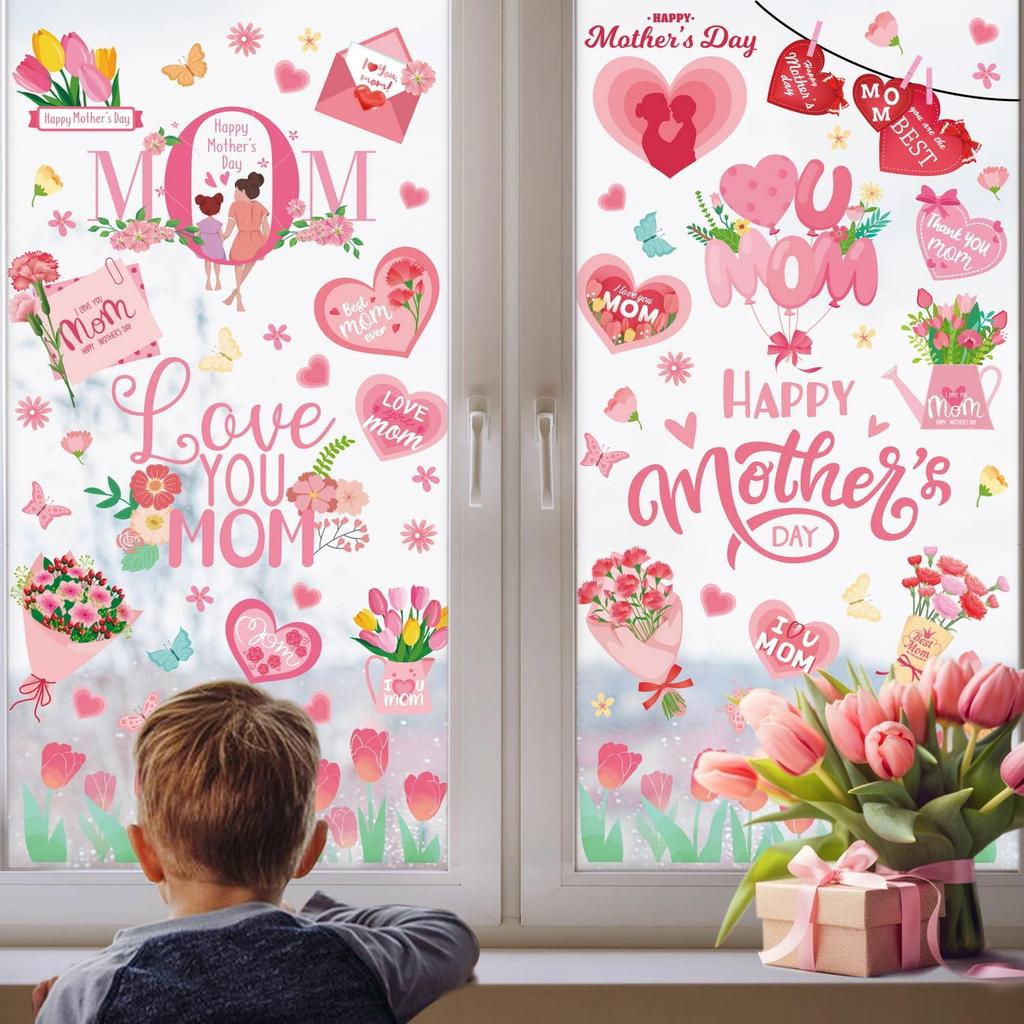 9 Sheets Summer Window Clings Stickers Double-Sided Window Decals Tropical Flamingo Green Plants Coconut Tree Designs Summer Hawaii Colorful Flower