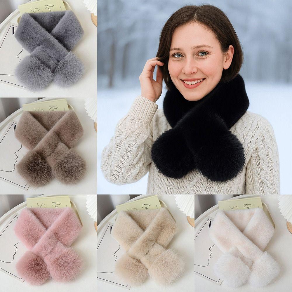 Winter Warm Solid Color Korean Winter Scarf Faux Mink Fur Soft Neck Collar Warmer Soft Plush Warm Neck Warmer Fashion Accessory