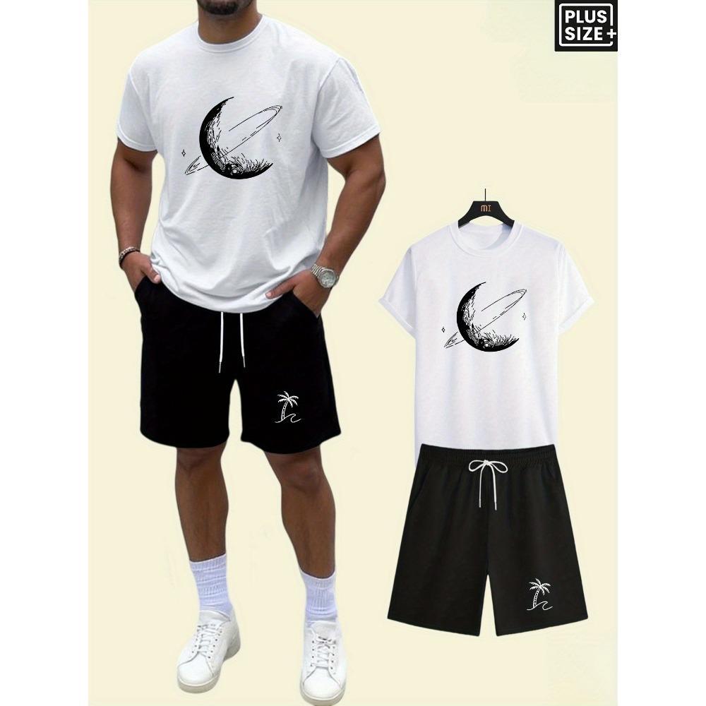 New Summer Fashion Plus Size Men s Regular Short Sleeved Shirt Paired with Knee High Pocket Drawstring Shorts, Casual and Fashionable S