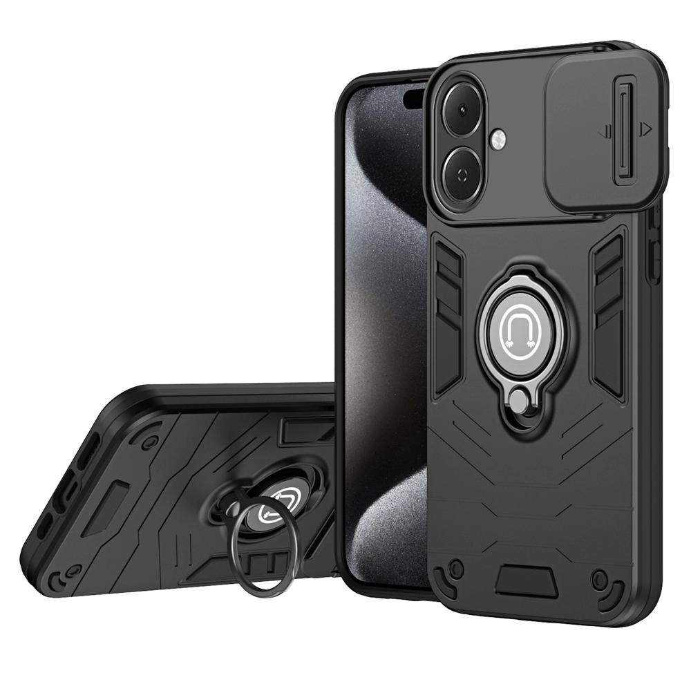 KEYSION Shockproof Armor Case for Infinix Smart 10 Slide Camera Protection Ring Stand Phone Cover for TECNO Spark Go 2 Pop 10