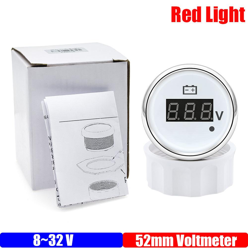 8-32V,28-48V 52mm Voltmeter with Warning Red Light Digital 52mm Voltage Car Gauge Waterproof Auto Marine Yacht 12V24V36V