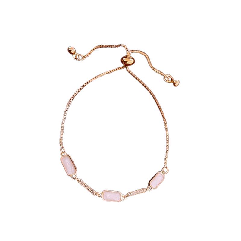 Gold-Plated Zircon Square Mother-of-Pearl Adjustable Bracelet - Elegant Light Luxury Bangle Jewelry