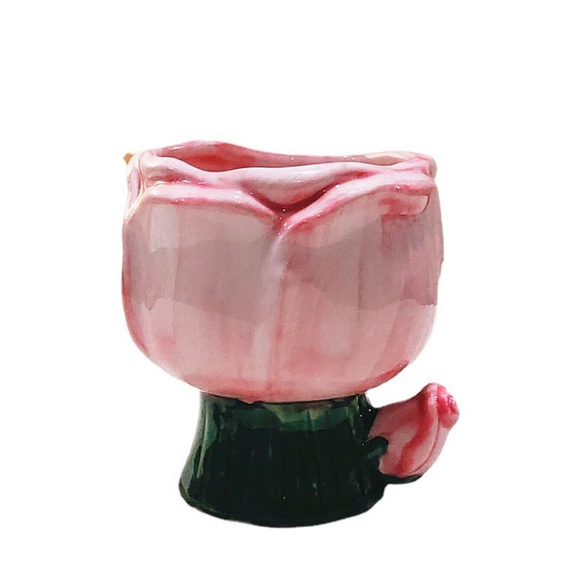 1pc 180ml Tulip Gradient Flower Hand-painted Water Cup Candle Stand Ceramic Mug Indoor Jewelry Box