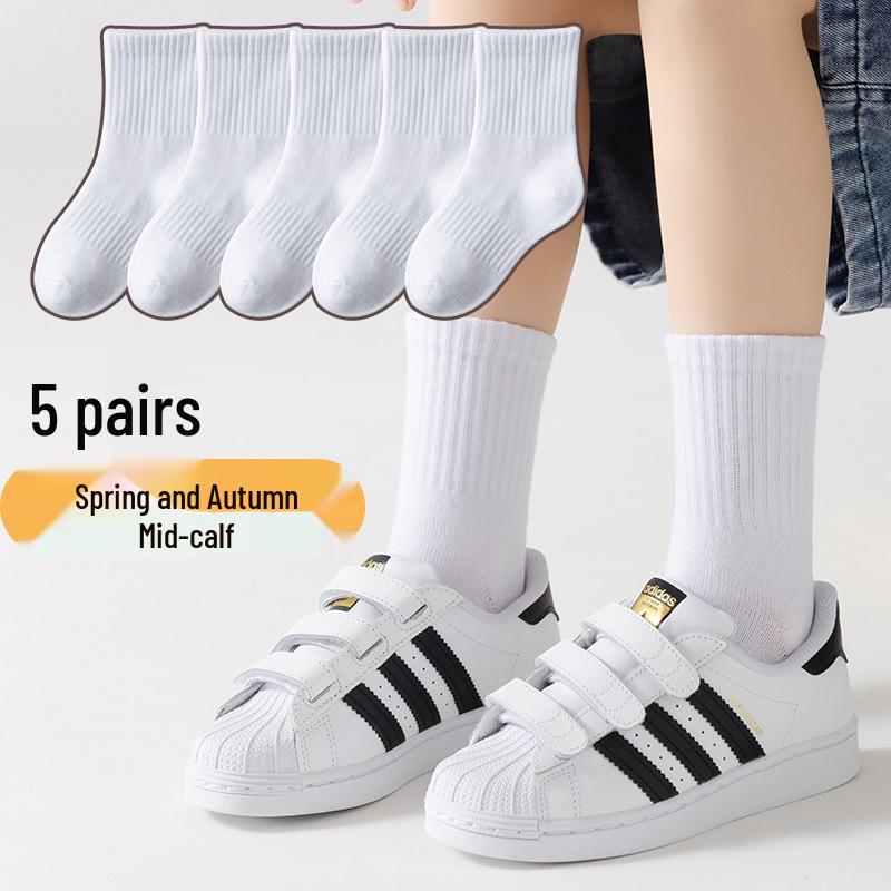

Children s Cotton Socks: White & Black, Mid-Calf, Deodorant, Dirt-Resistant, Suitable for Spring, Autumn, and Winter Size M - Shoe Size 24-27 (Ages 3-5)