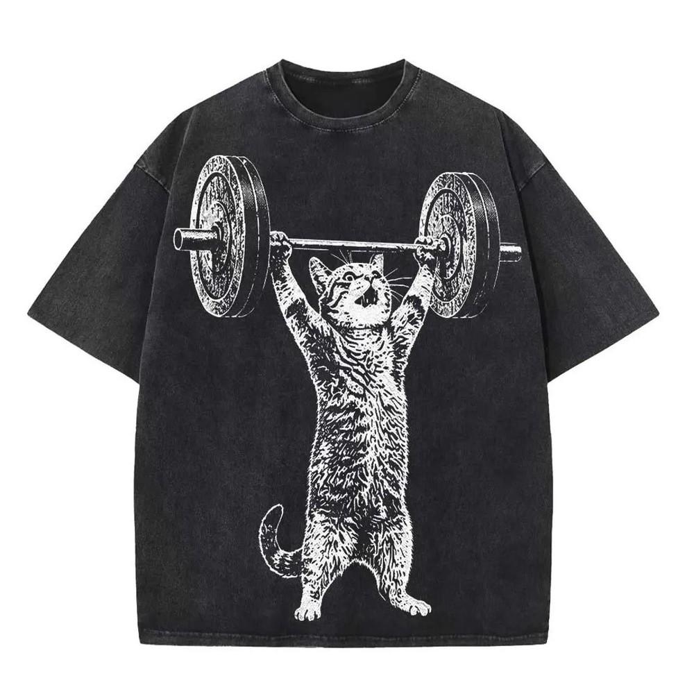 Funny Cat Gym Shirt Cat Workout T Shirt Funny Deadlift Cat Meme Shirt Unisex T-Shirt XL
