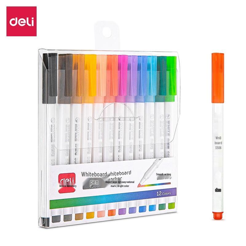 Deli S506 Mixed Color Easy Erase Whiteboard Markers, 12-Pack