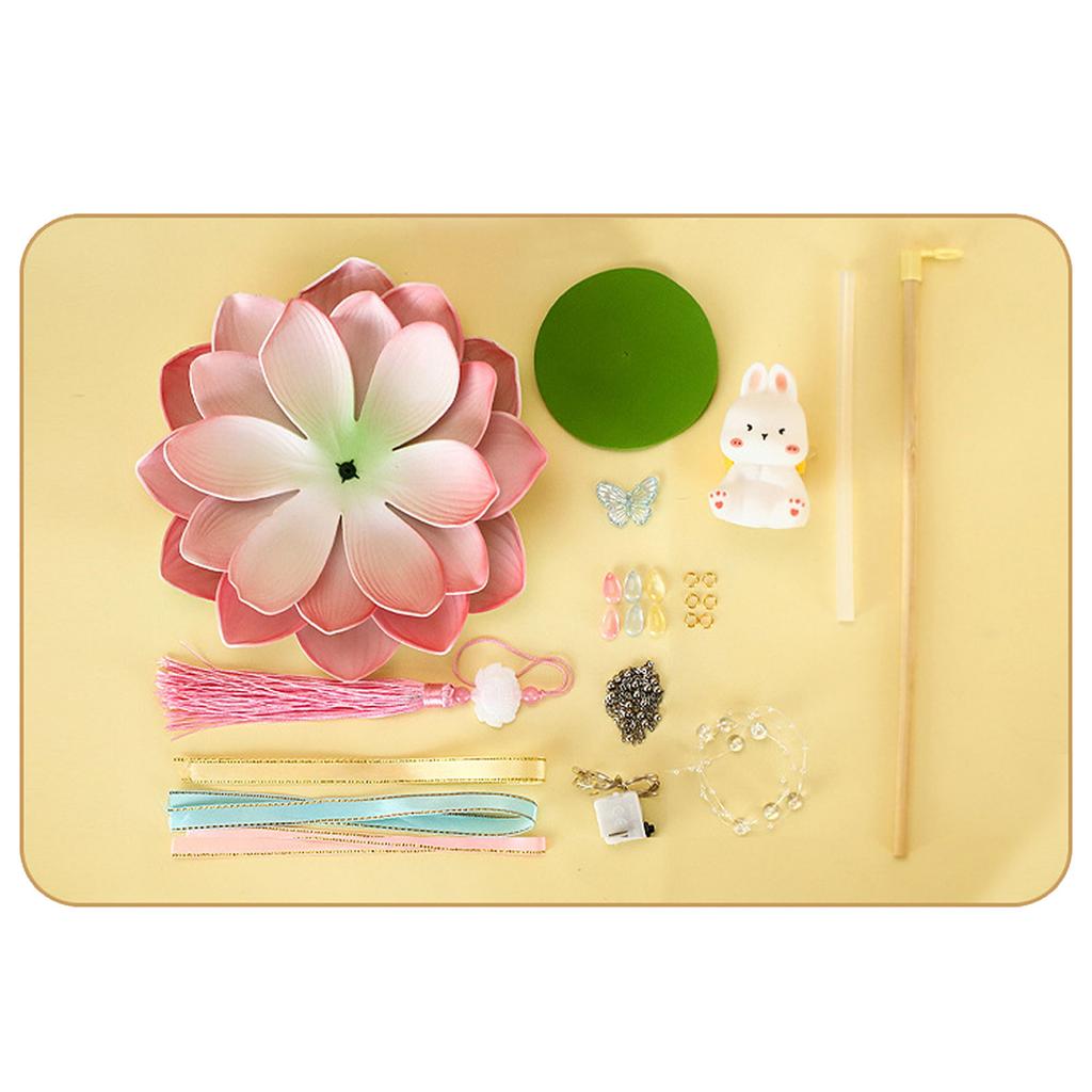 Elegant Festival Lotus Flower Lantern Functional Plastic Mid Autumn Lantern with Rabbits Easy to Use Candle Lights