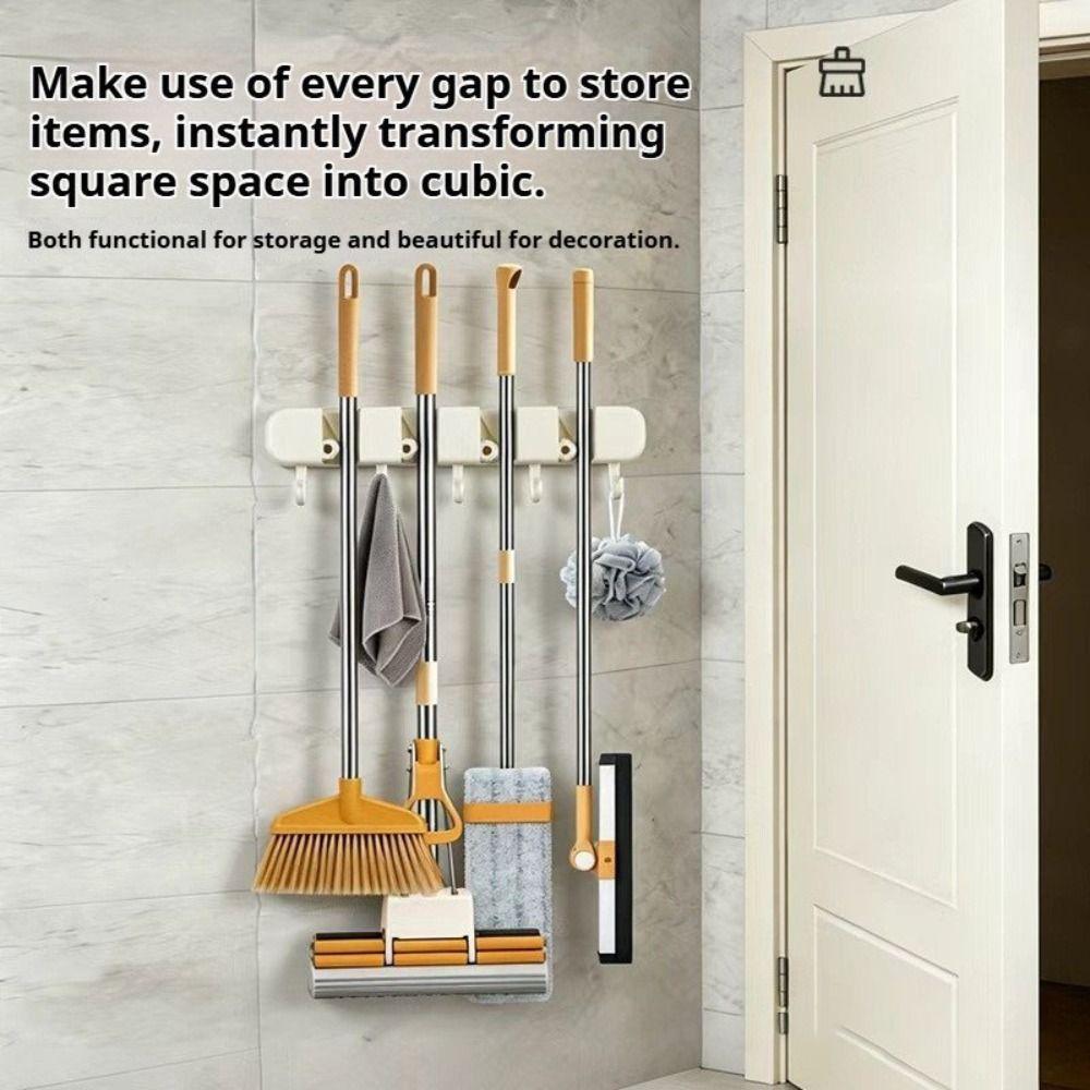 Wall Mounted Mop Clip Automatic Adjustable Mop Storage Rack New Mop Holder